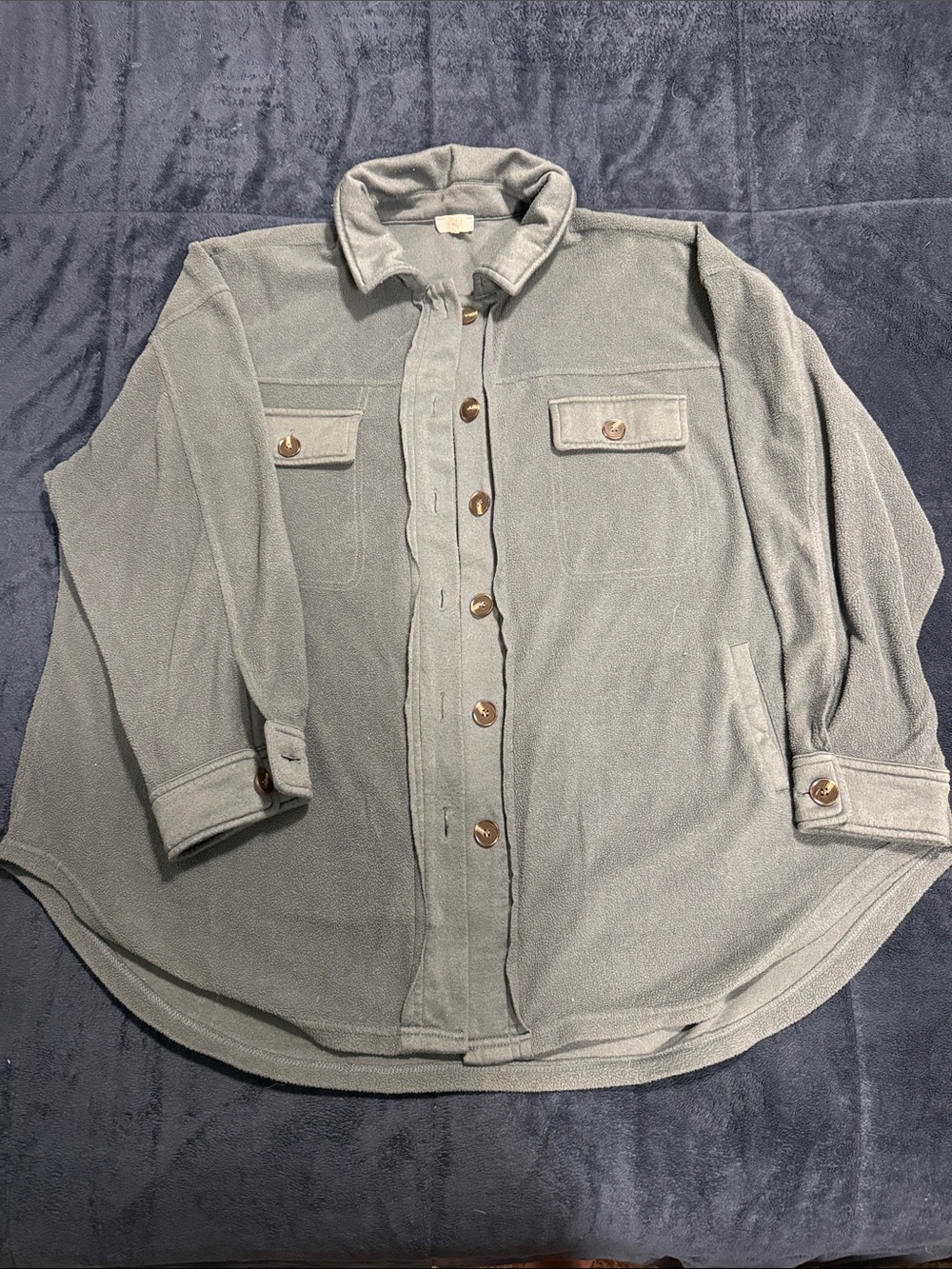 LA MIEL Dark Teal/Gray Button-Down Fleece Jacket